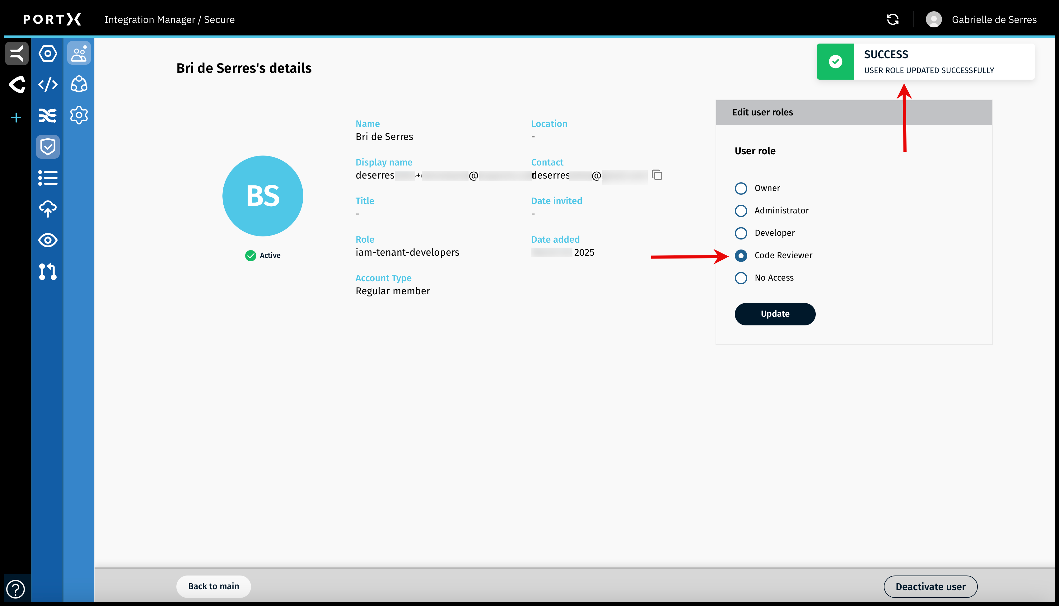 Figure 33. The Secure Module—Manage Users—User Record—Successful User Role Change or Update Message